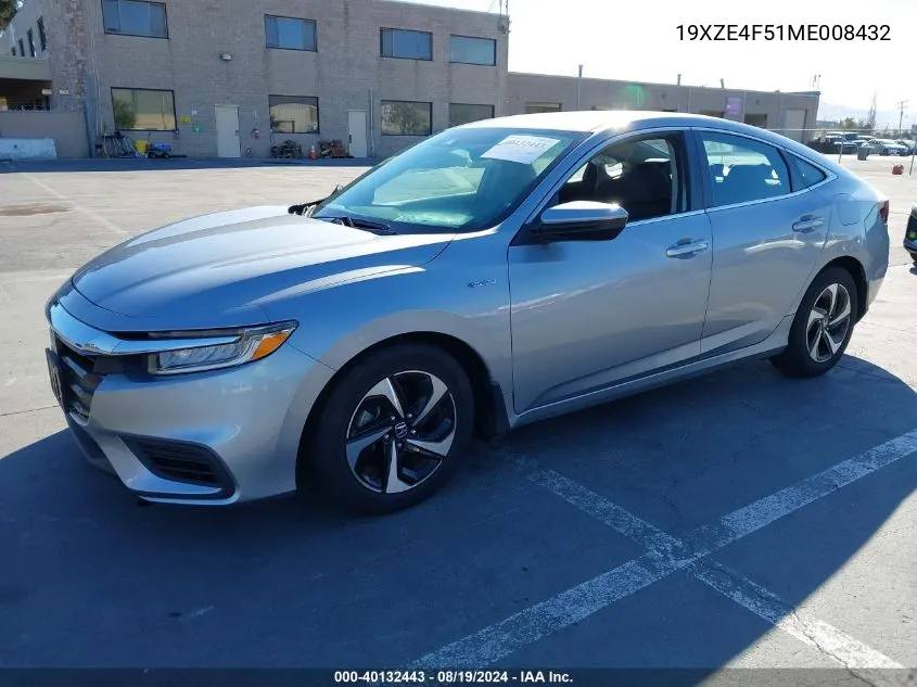 2021 Honda Insight Ex VIN: 19XZE4F51ME008432 Lot: 40132443