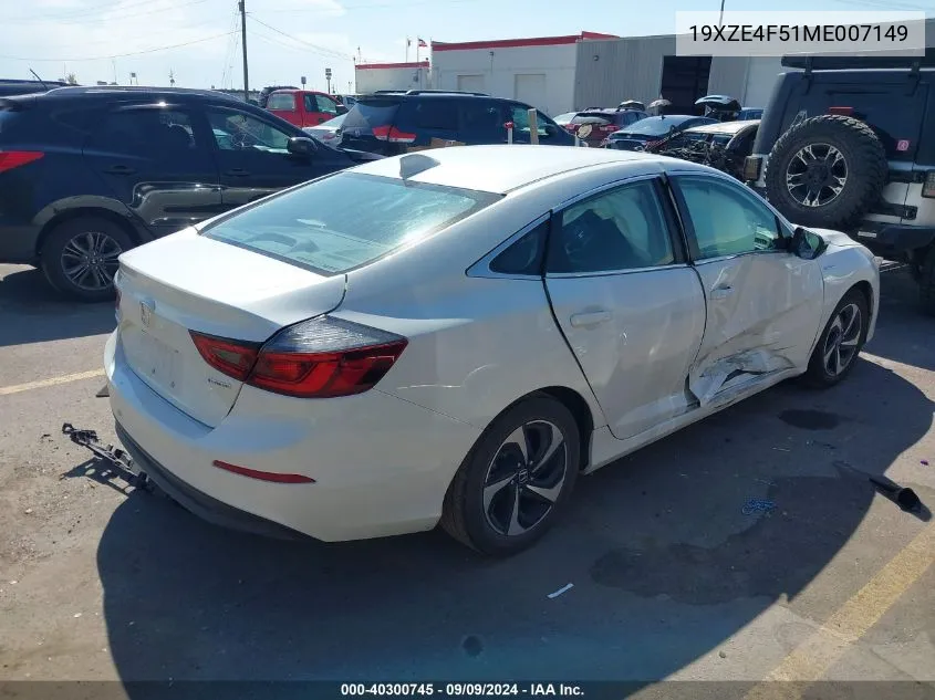 2021 Honda Insight Ex VIN: 19XZE4F51ME007149 Lot: 40300745