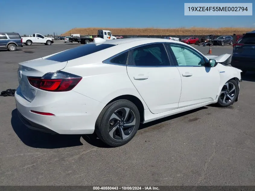 2021 Honda Insight Ex VIN: 19XZE4F55ME002794 Lot: 40550443