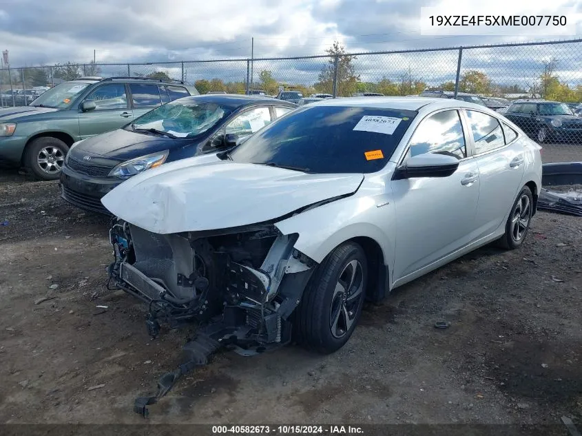 2021 Honda Insight Ex VIN: 19XZE4F5XME007750 Lot: 40582673