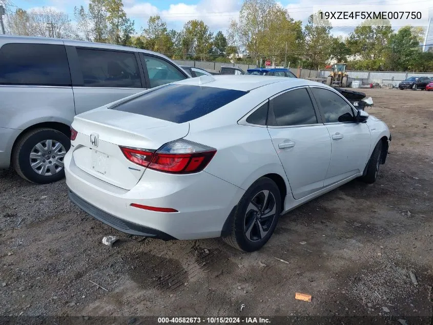 2021 Honda Insight Ex VIN: 19XZE4F5XME007750 Lot: 40582673