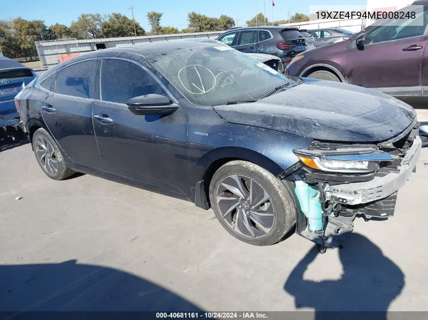 2021 Honda Insight Touring VIN: 19XZE4F94ME008248 Lot: 40681161