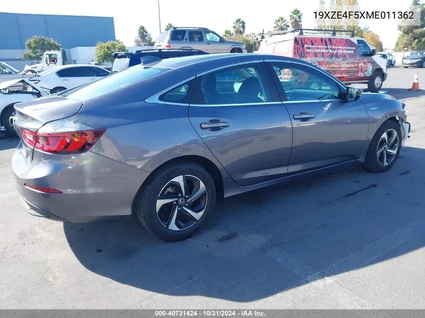 2021 Honda Insight Ex VIN: 19XZE4F5XME011362 Lot: 40731424