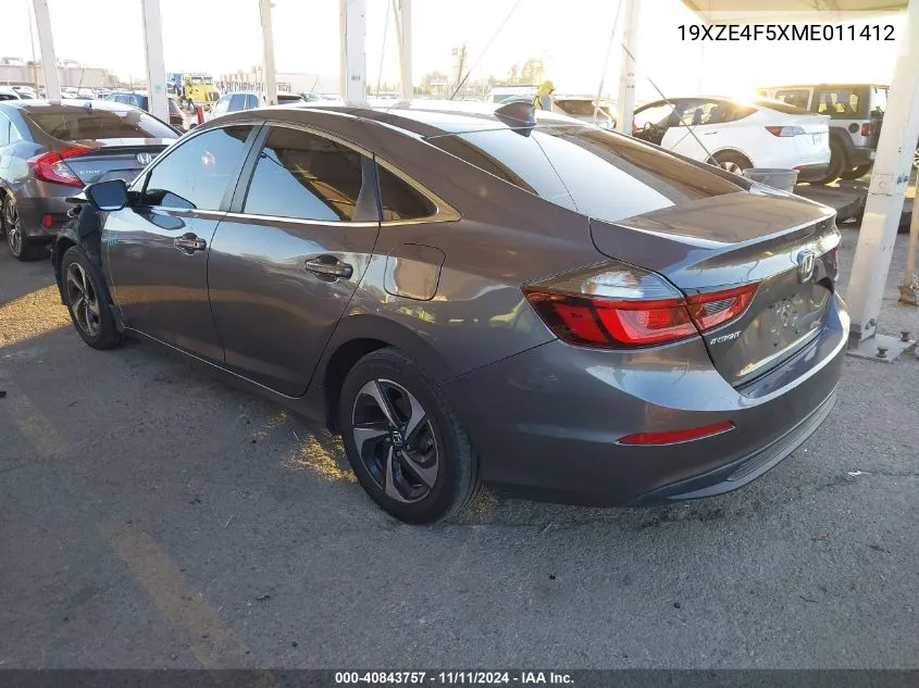 2021 Honda Insight Ex VIN: 19XZE4F5XME011412 Lot: 40843757