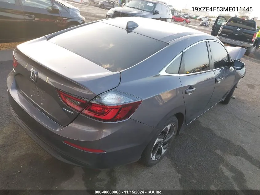 2021 Honda Insight Ex VIN: 19XZE4F53ME011445 Lot: 40880063