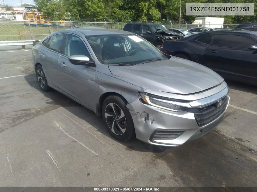 2022 Honda Insight Ex VIN: 19XZE4F55NE001758 Lot: 39370321