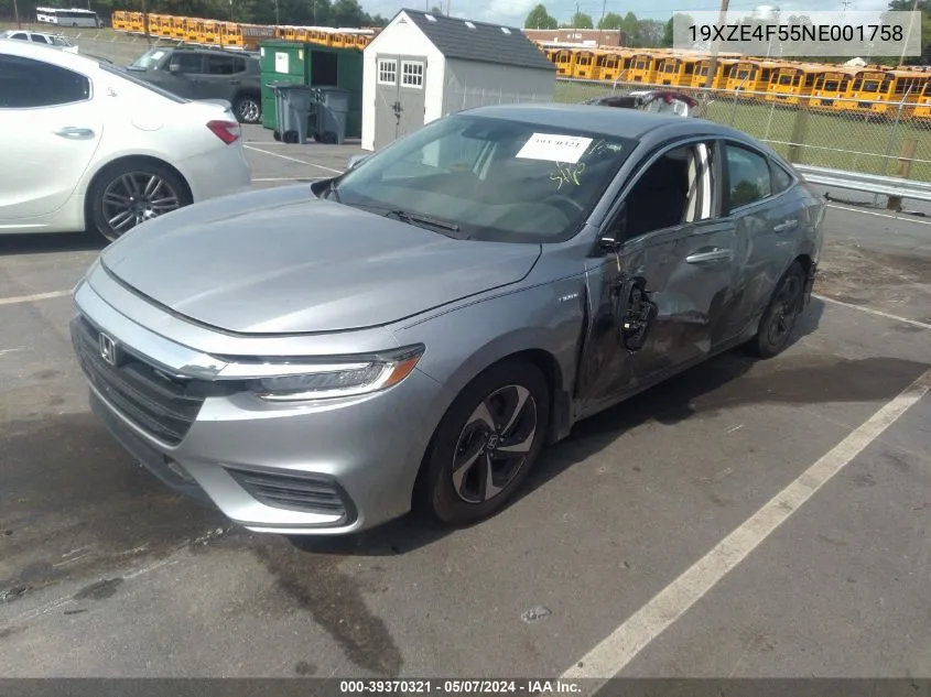 2022 Honda Insight Ex VIN: 19XZE4F55NE001758 Lot: 39370321