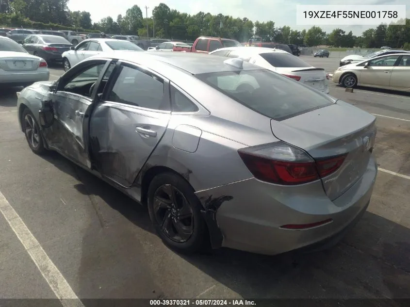 2022 Honda Insight Ex VIN: 19XZE4F55NE001758 Lot: 39370321