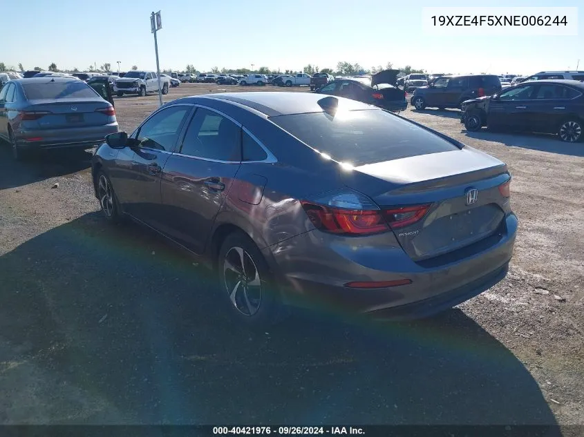 2022 Honda Insight Ex VIN: 19XZE4F5XNE006244 Lot: 40421976