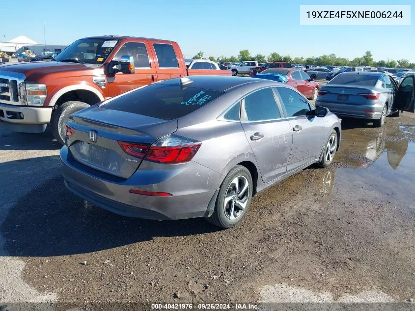 2022 Honda Insight Ex VIN: 19XZE4F5XNE006244 Lot: 40421976