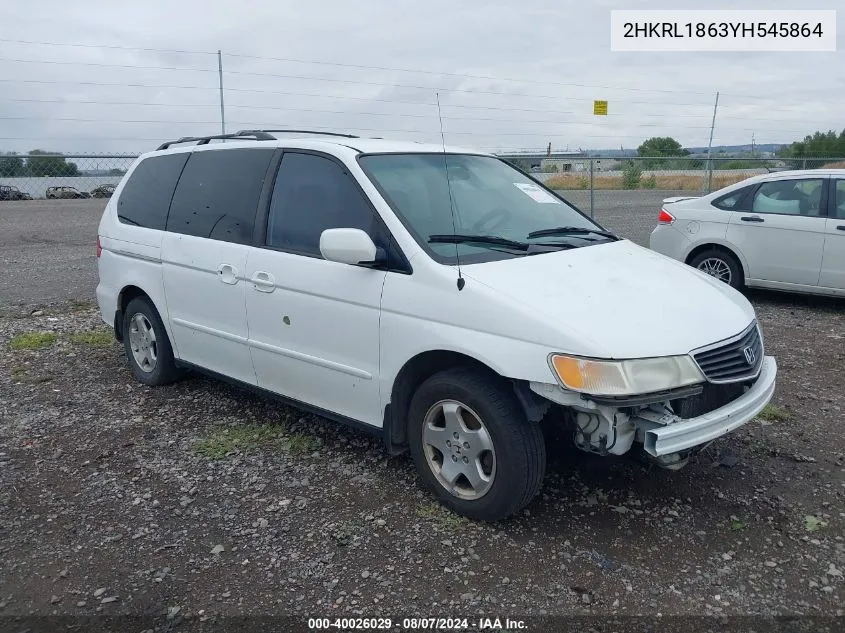 2000 Honda Odyssey Ex VIN: 2HKRL1863YH545864 Lot: 40026029