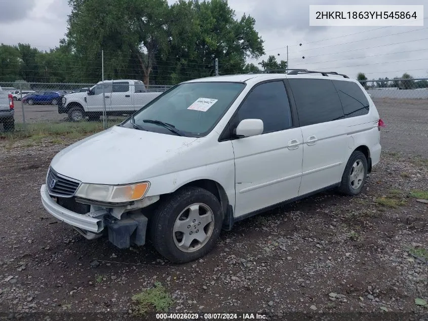 2000 Honda Odyssey Ex VIN: 2HKRL1863YH545864 Lot: 40026029