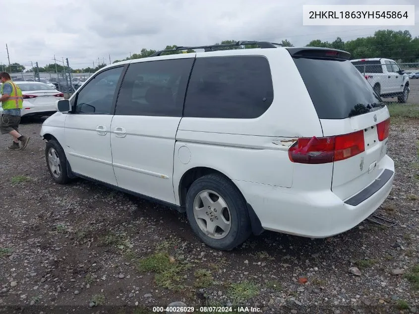 2000 Honda Odyssey Ex VIN: 2HKRL1863YH545864 Lot: 40026029