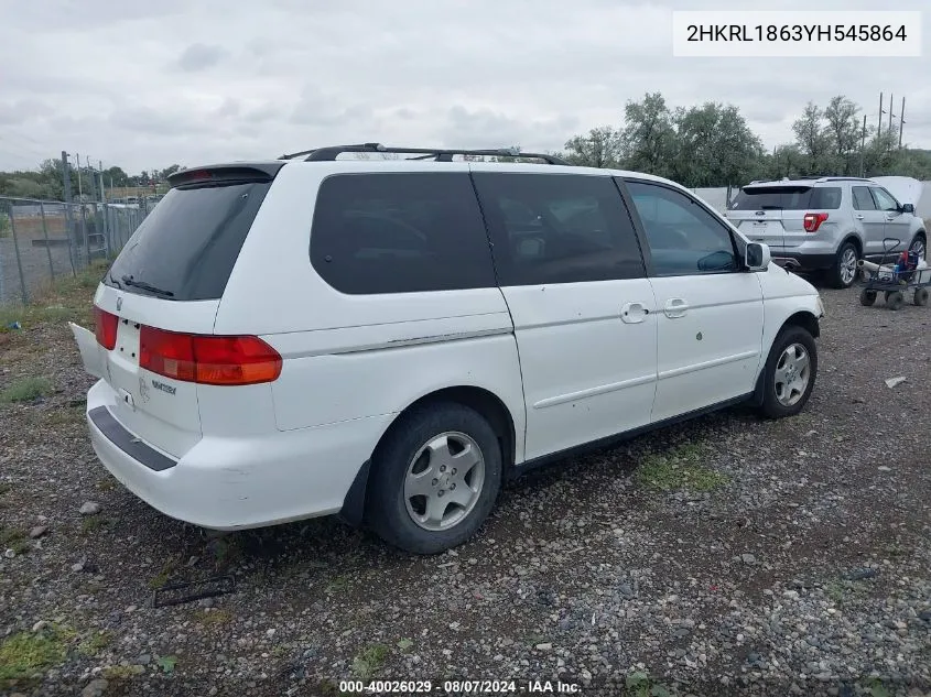 2000 Honda Odyssey Ex VIN: 2HKRL1863YH545864 Lot: 40026029