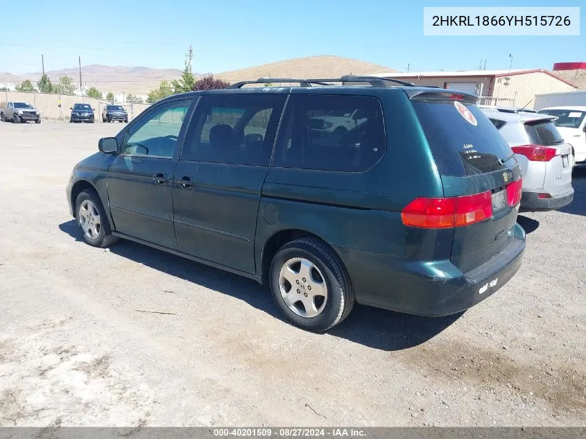 2000 Honda Odyssey Ex VIN: 2HKRL1866YH515726 Lot: 40201509