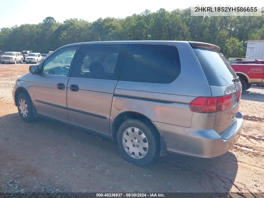 2000 Honda Odyssey Lx VIN: 2HKRL1852YH586655 Lot: 40236937