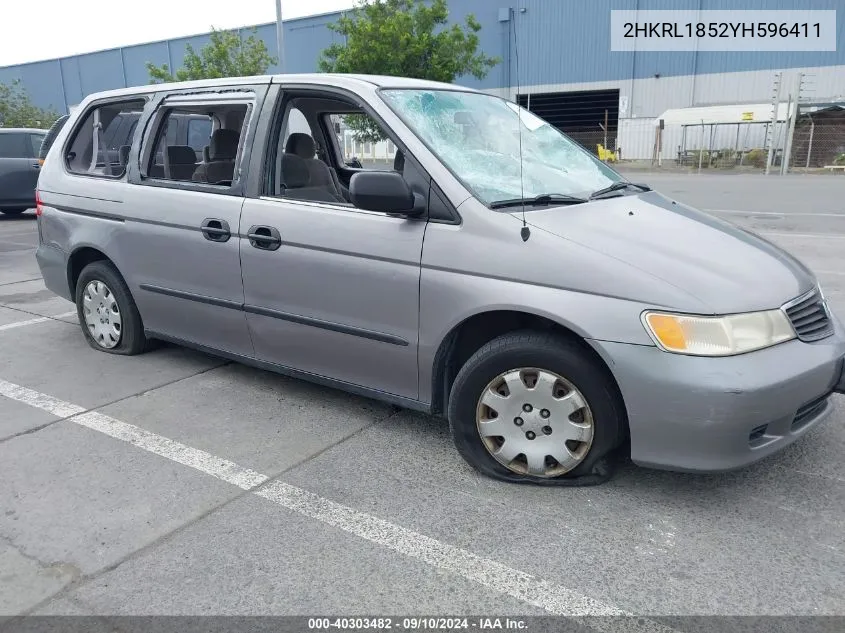 2000 Honda Odyssey Lx VIN: 2HKRL1852YH596411 Lot: 40303482