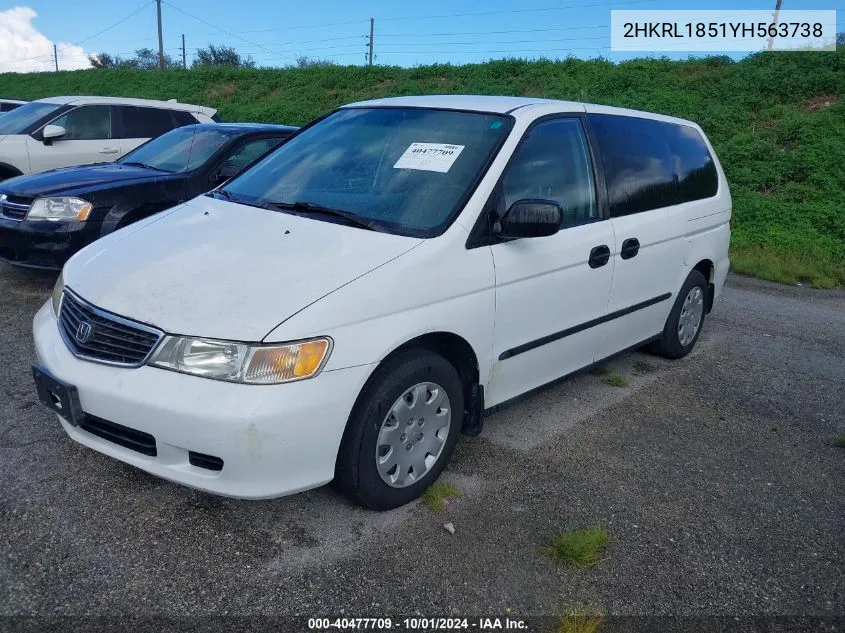 2000 Honda Odyssey Lx VIN: 2HKRL1851YH563738 Lot: 40477709