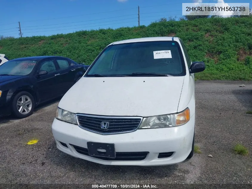 2000 Honda Odyssey Lx VIN: 2HKRL1851YH563738 Lot: 40477709