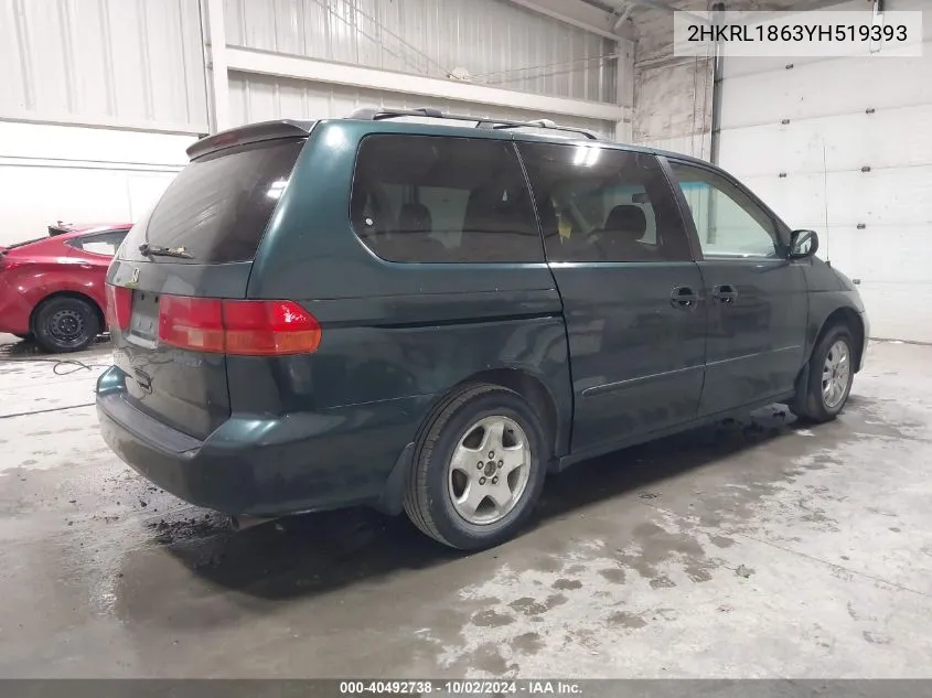 2000 Honda Odyssey Ex VIN: 2HKRL1863YH519393 Lot: 40492738