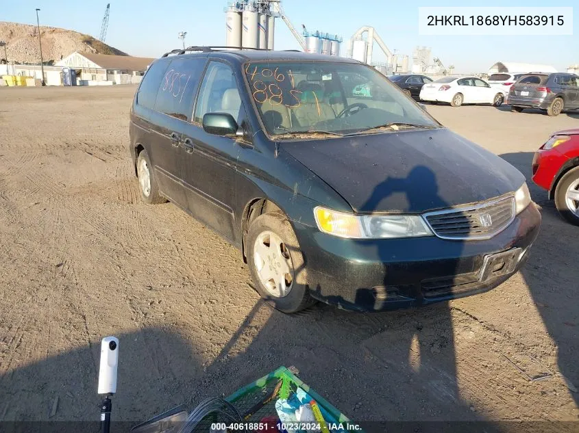 2000 Honda Odyssey Ex VIN: 2HKRL1868YH583915 Lot: 40618851