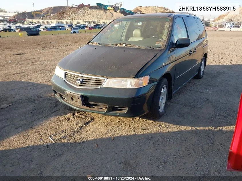 2000 Honda Odyssey Ex VIN: 2HKRL1868YH583915 Lot: 40618851