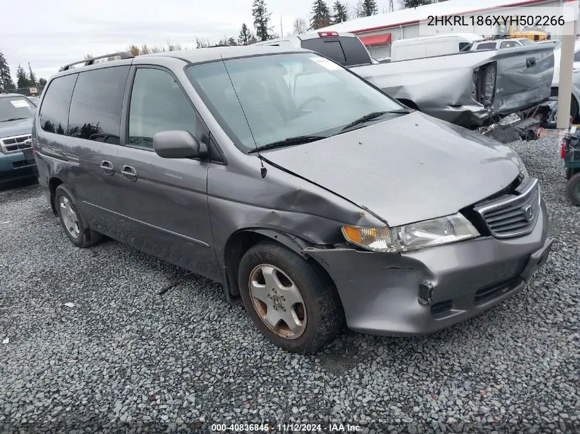 2000 Honda Odyssey Ex VIN: 2HKRL186XYH502266 Lot: 40836845