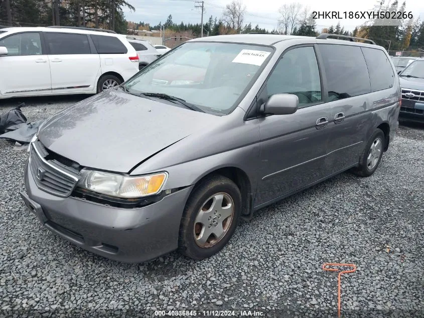 2000 Honda Odyssey Ex VIN: 2HKRL186XYH502266 Lot: 40836845