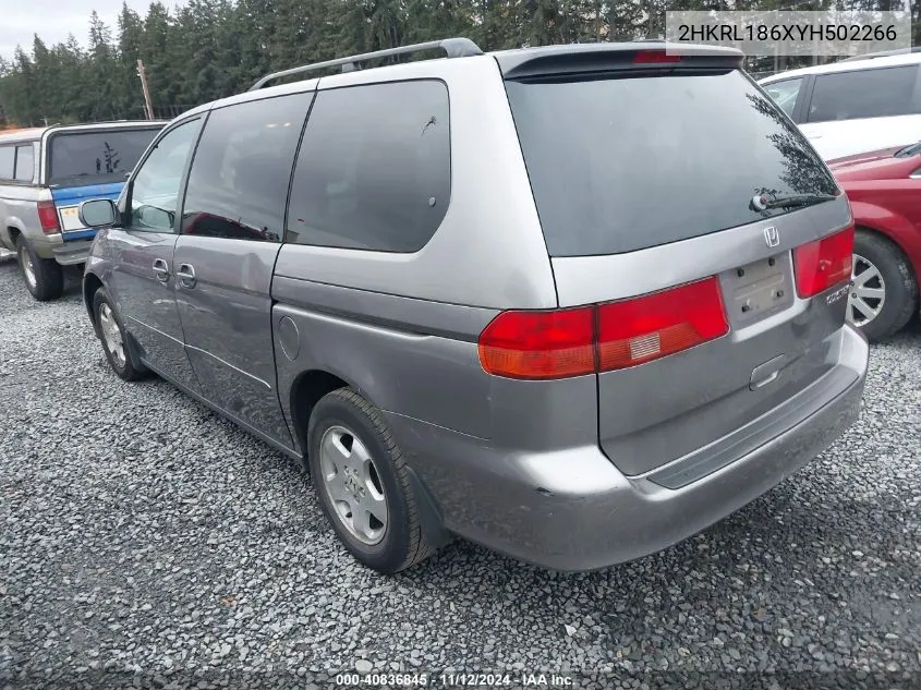 2000 Honda Odyssey Ex VIN: 2HKRL186XYH502266 Lot: 40836845