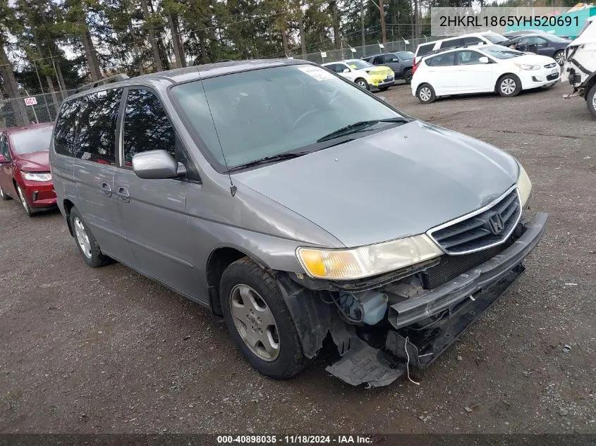 2000 Honda Odyssey Ex VIN: 2HKRL1865YH520691 Lot: 40898035