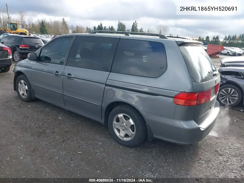 2000 Honda Odyssey Ex VIN: 2HKRL1865YH520691 Lot: 40898035