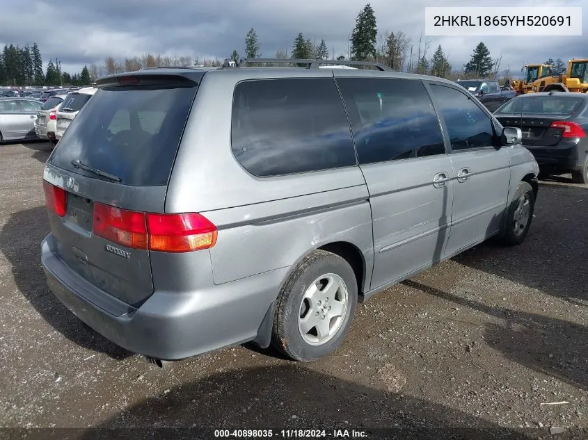 2000 Honda Odyssey Ex VIN: 2HKRL1865YH520691 Lot: 40898035