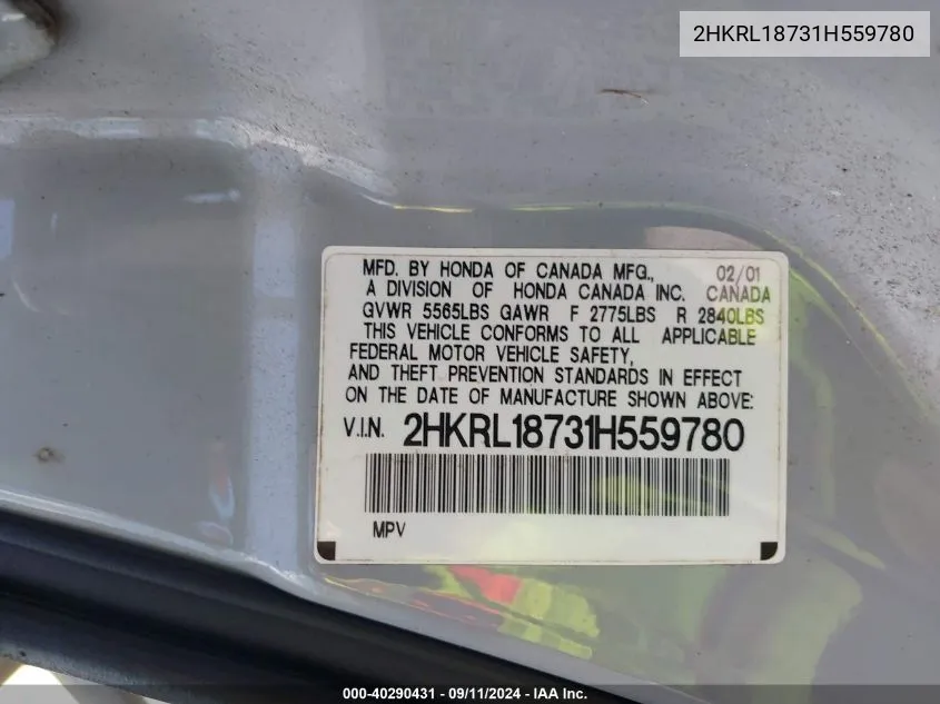 2HKRL18731H559780 2001 Honda Odyssey Ex