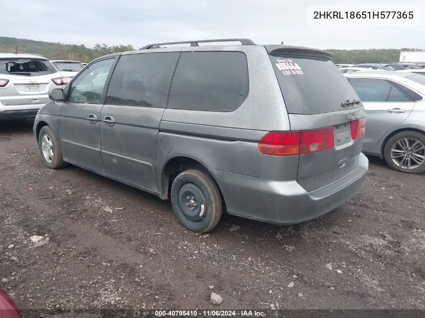 2001 Honda Odyssey Ex VIN: 2HKRL18651H577365 Lot: 40795410