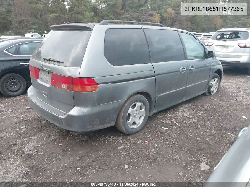 2001 Honda Odyssey Ex VIN: 2HKRL18651H577365 Lot: 40795410