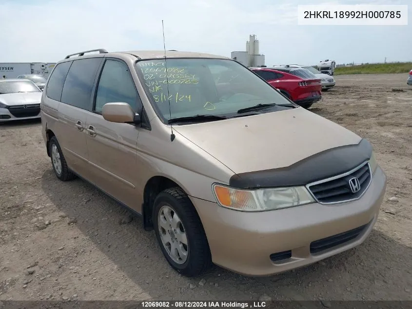 2002 Honda Odyssey VIN: 2HKRL18992H000785 Lot: 12069082