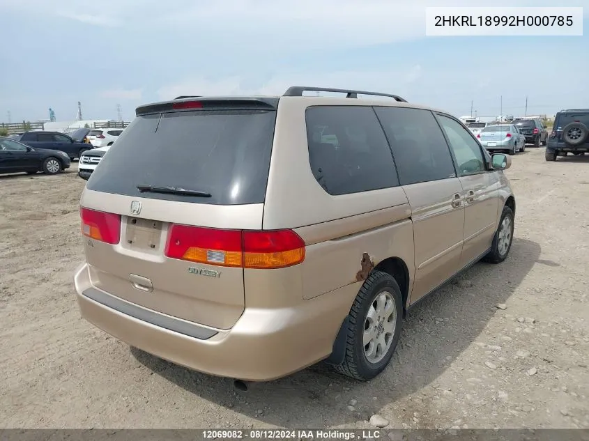 2002 Honda Odyssey VIN: 2HKRL18992H000785 Lot: 12069082