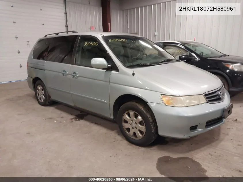 2002 Honda Odyssey Ex-L W/Dvd/Leather VIN: 2HKRL18072H580961 Lot: 40020653