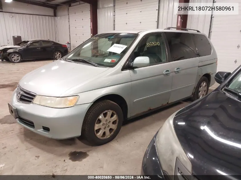 2002 Honda Odyssey Ex-L W/Dvd/Leather VIN: 2HKRL18072H580961 Lot: 40020653