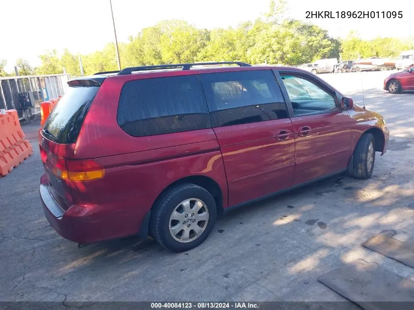 2002 Honda Odyssey Ex-L VIN: 2HKRL18962H011095 Lot: 40084123