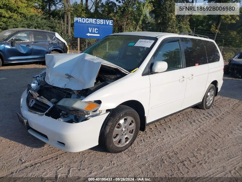 2002 Honda Odyssey Ex VIN: 5FNRL18692B006980 Lot: 40195433