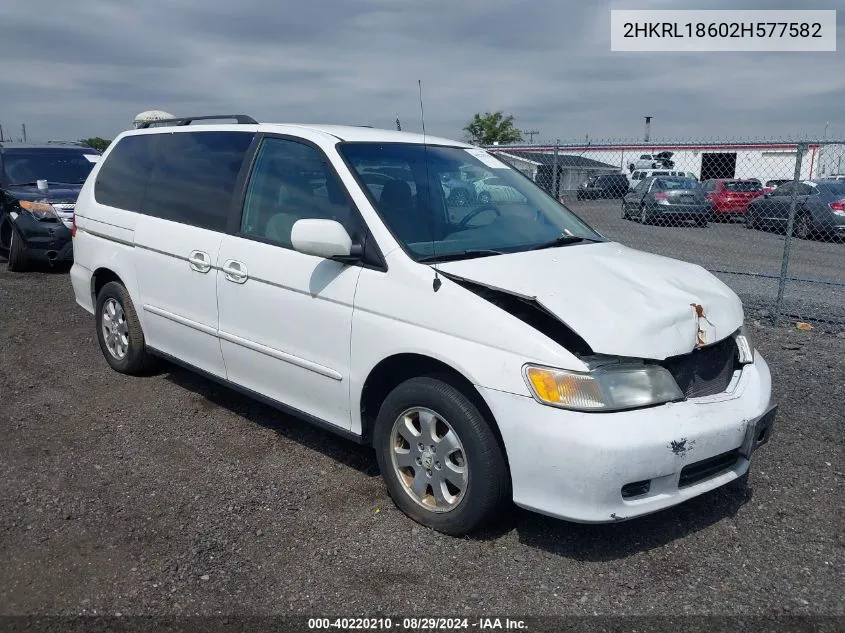 2002 Honda Odyssey Ex VIN: 2HKRL18602H577582 Lot: 40220210