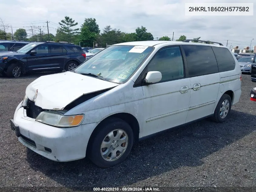 2002 Honda Odyssey Ex VIN: 2HKRL18602H577582 Lot: 40220210