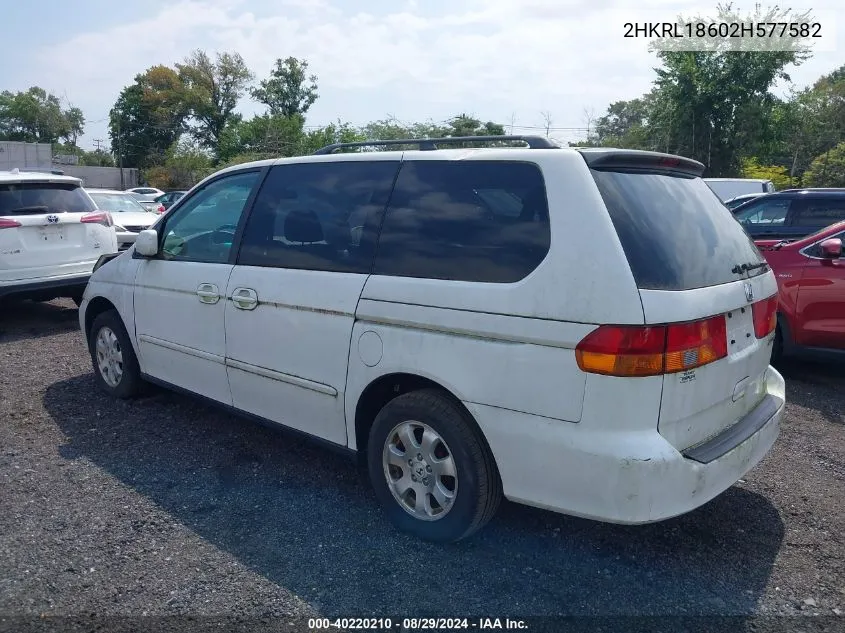 2002 Honda Odyssey Ex VIN: 2HKRL18602H577582 Lot: 40220210