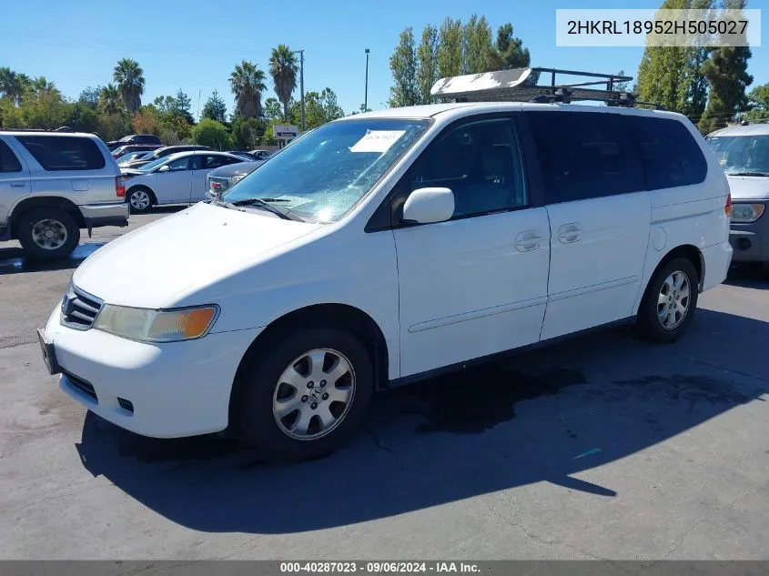 2002 Honda Odyssey Ex-L VIN: 2HKRL18952H505027 Lot: 40287023