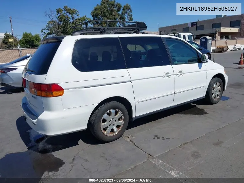 2002 Honda Odyssey Ex-L VIN: 2HKRL18952H505027 Lot: 40287023