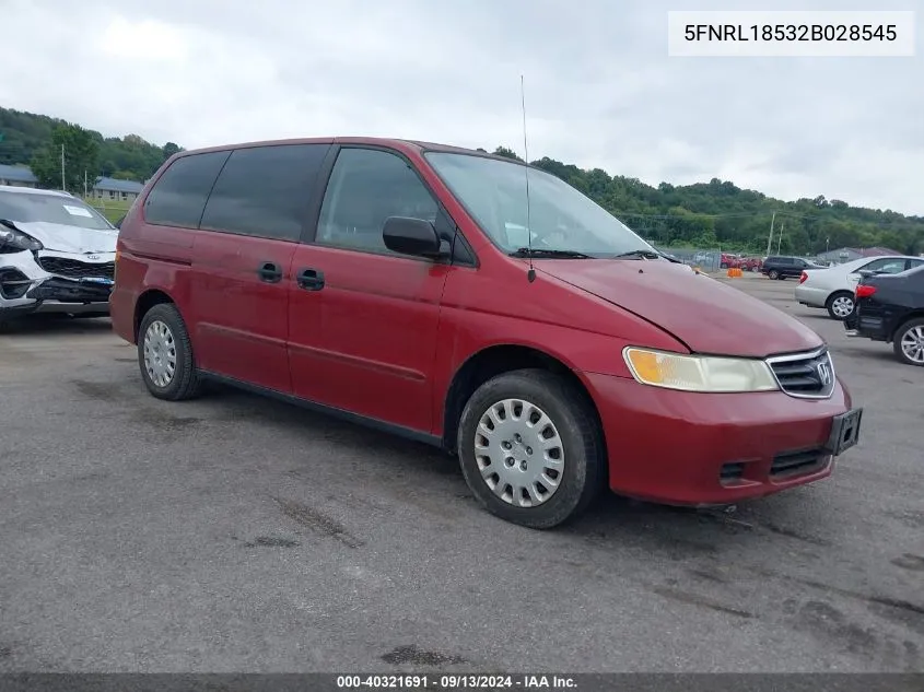 2002 Honda Odyssey Lx VIN: 5FNRL18532B028545 Lot: 40321691