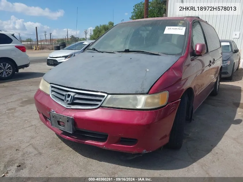 2002 Honda Odyssey Ex-L VIN: 2HKRL18972H578013 Lot: 40360261