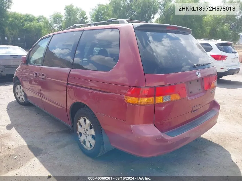 2002 Honda Odyssey Ex-L VIN: 2HKRL18972H578013 Lot: 40360261