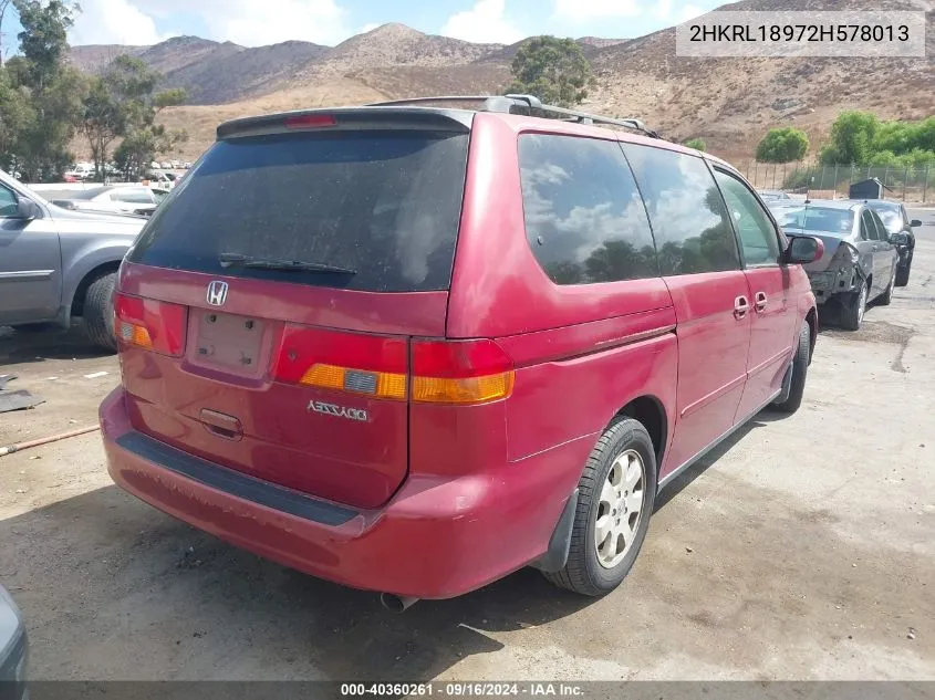 2002 Honda Odyssey Ex-L VIN: 2HKRL18972H578013 Lot: 40360261